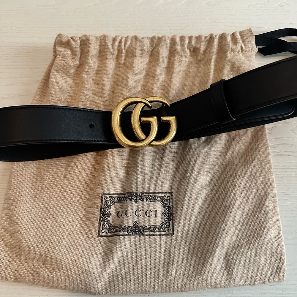 Gucci Black Leather GG Marmont Belt (80cm)